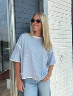 HEATHER/GREY Striped Oversized Knit Top