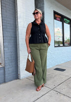 KUT Meg Linen High Rise Wide Leg in Dill