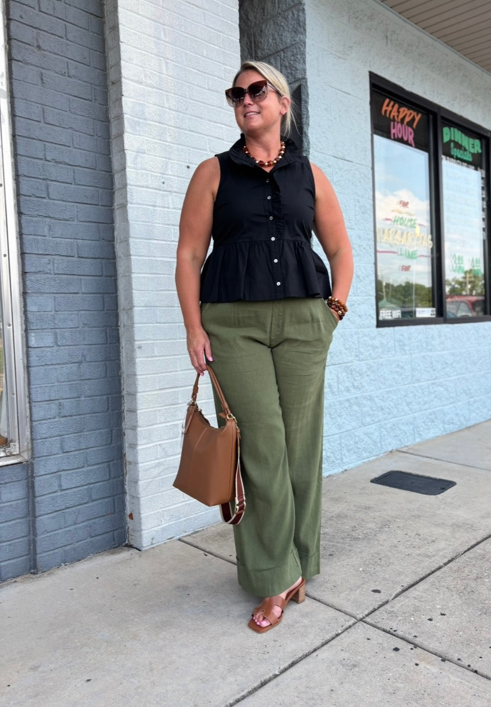 KUT Meg Linen High Rise Wide Leg in Dill