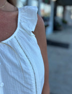 Ladder Lace Ruffle Sleeve Top: White
