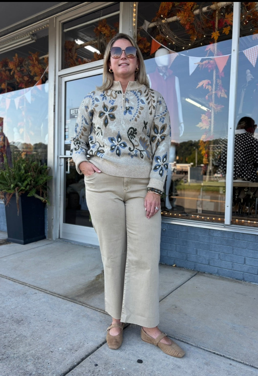 Barley Floral Half Zip Up Sweater
