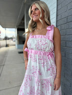 Floral Toile Ribbon Strap Maxi Dress