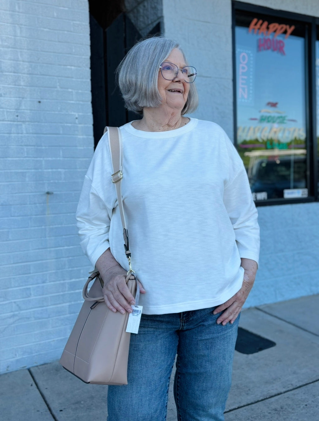 WHITE Knit Drop Shoulder Loose Fit Top