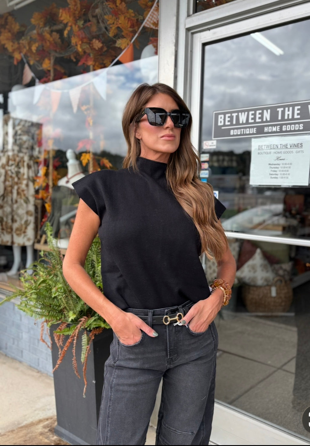 BLACK Mock Neck Short Sleeve Soft Sweater Vest Top