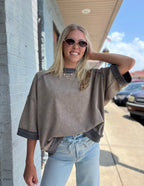 Mocha Mineral-Washed Oversized French Terry Top