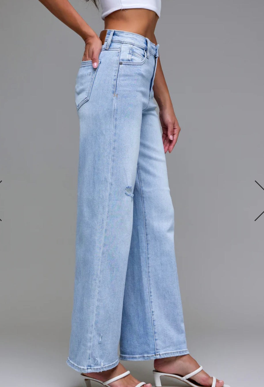 HIDDEN NORI LT WASH WIDE LEG CLEAN STRETCH