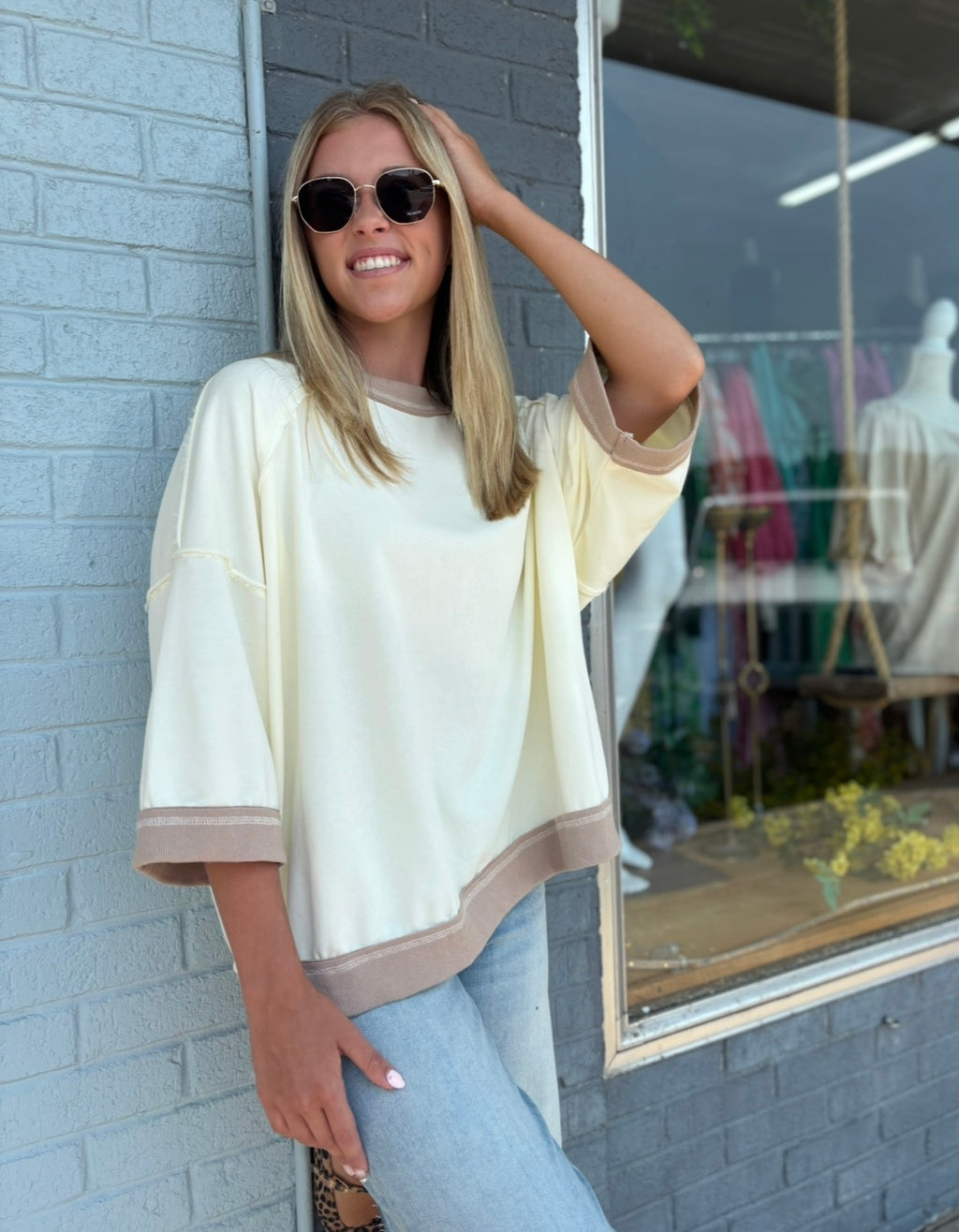 Ivory Mineral-Washed Oversized French Terry Top