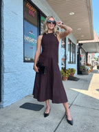 BURGUNDY SLEEVELESS A-LINE MIDI DRESS