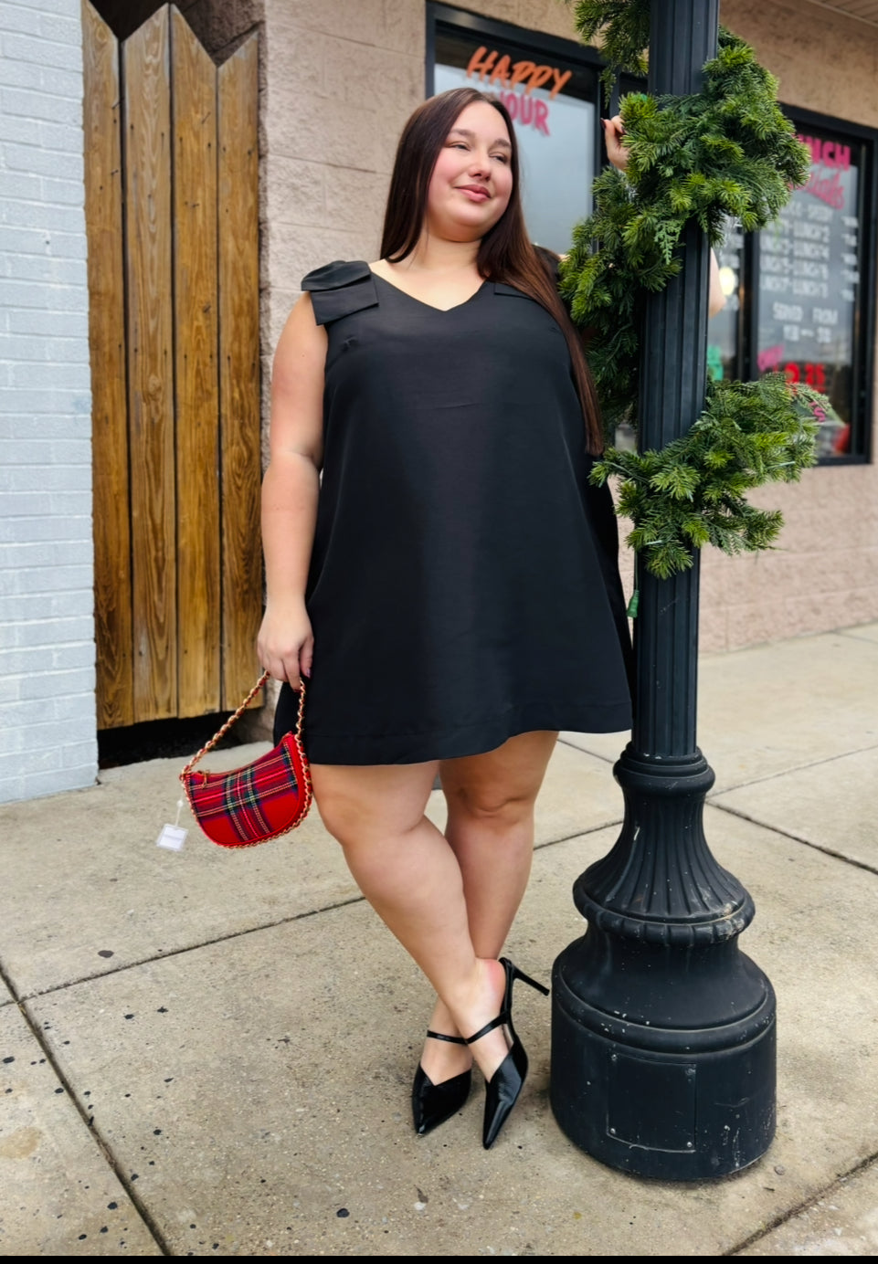 Alani Bow Trapeze Mini Dress: Black