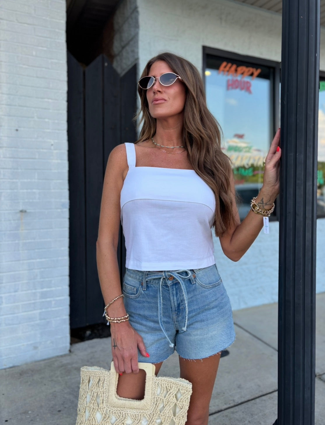 Melanie Crop Linen & Cotton Blend Tank
