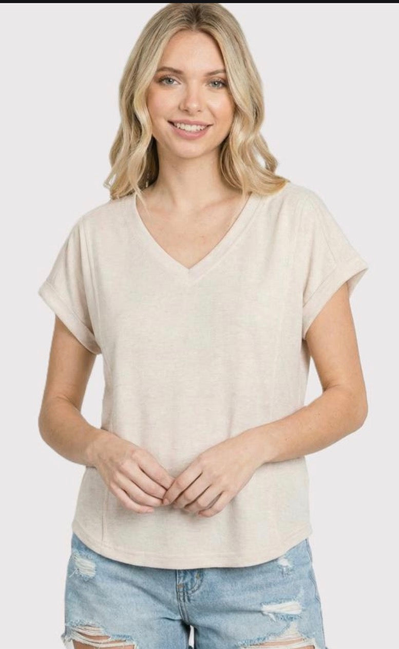 OATMEAL V-NECK TOP