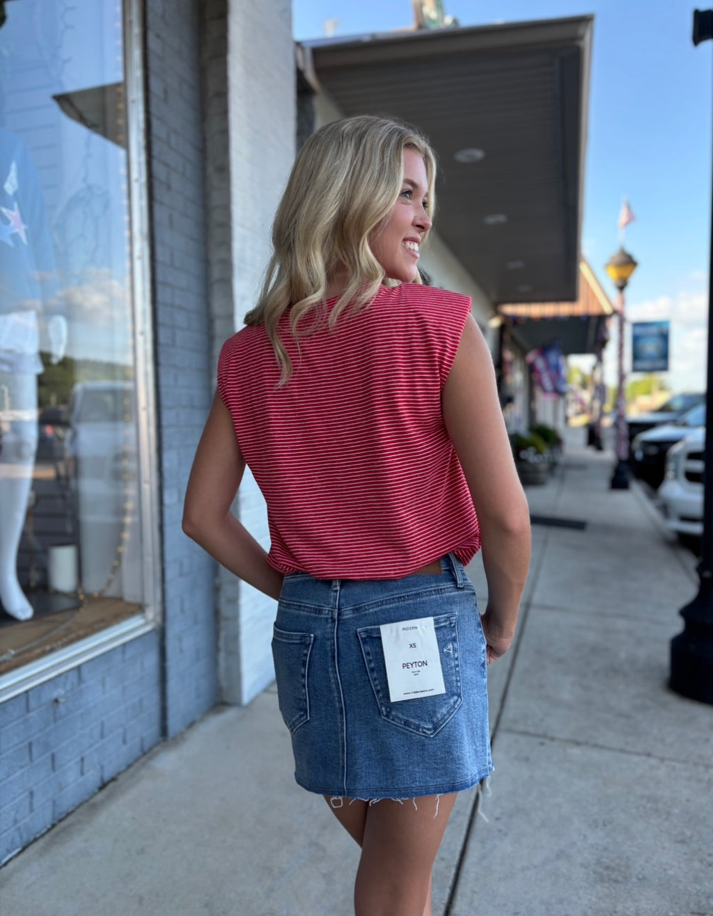 Red Stripe Knit Bubble Hem Tank Top
