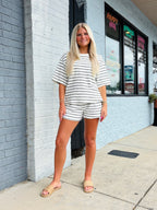 BLACK Striped Short Sleeve Terry SHORT SET