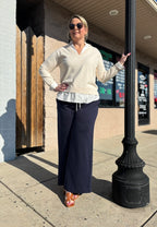 IVORY WHITE MIXED SHIRT LAYERED SWEATER
