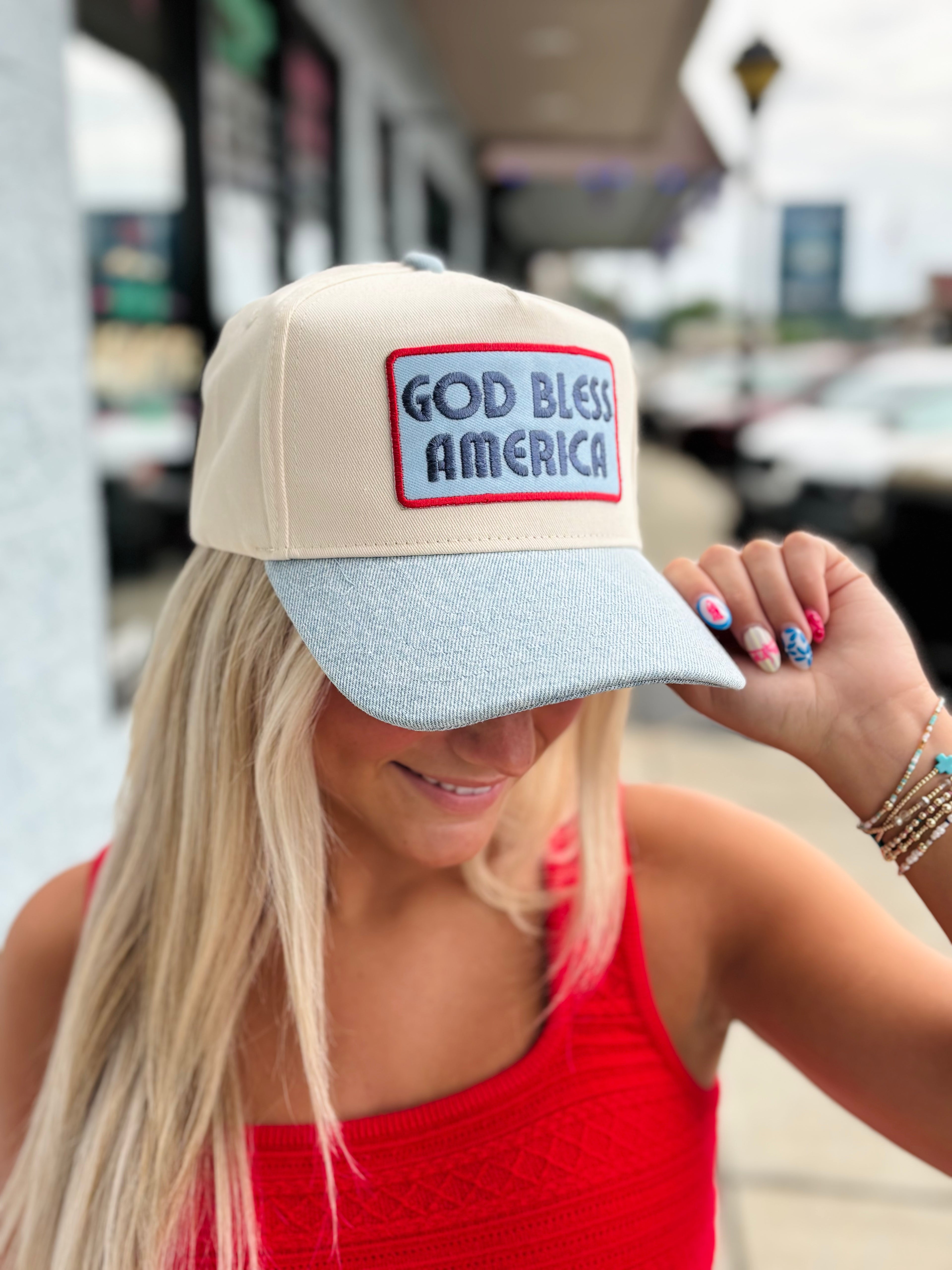 God Bless America - Vintage Trucker Hat: Denim