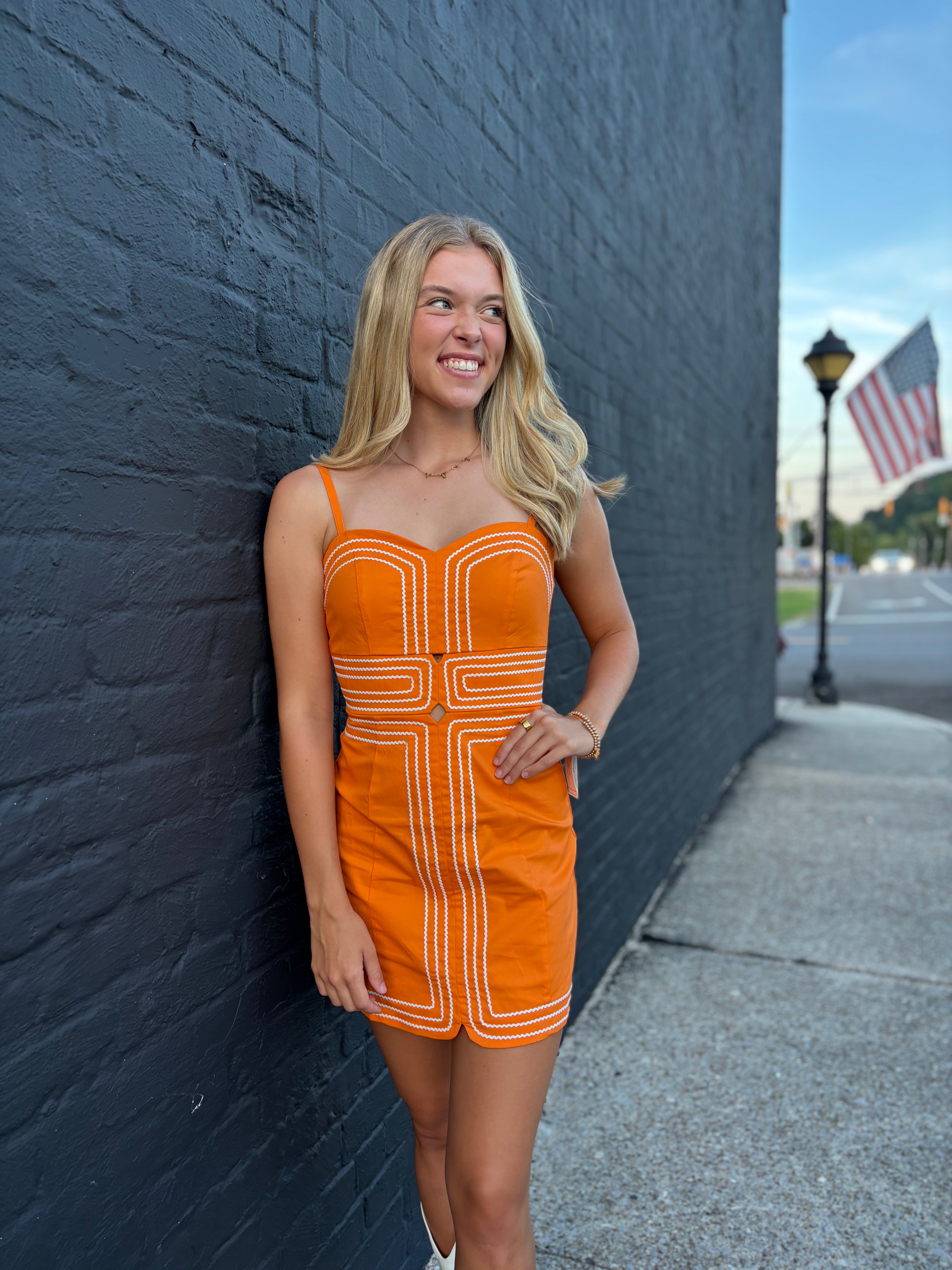 Orange/White Exclusive Lace Trimmed Day-to-Night Mini Dress