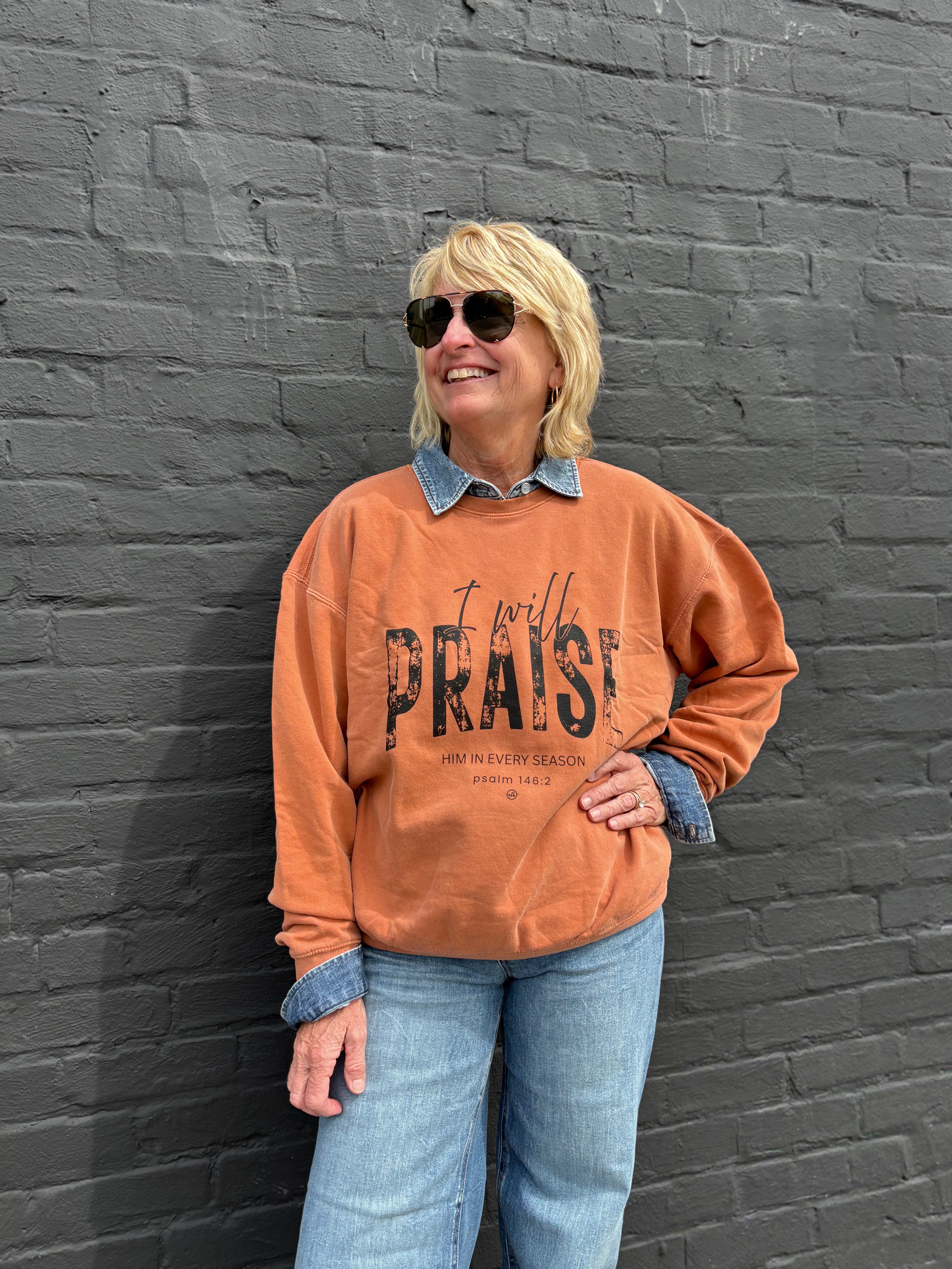 ORANGE I Will Praise Him in Every Season Lightweight Sweatshirt