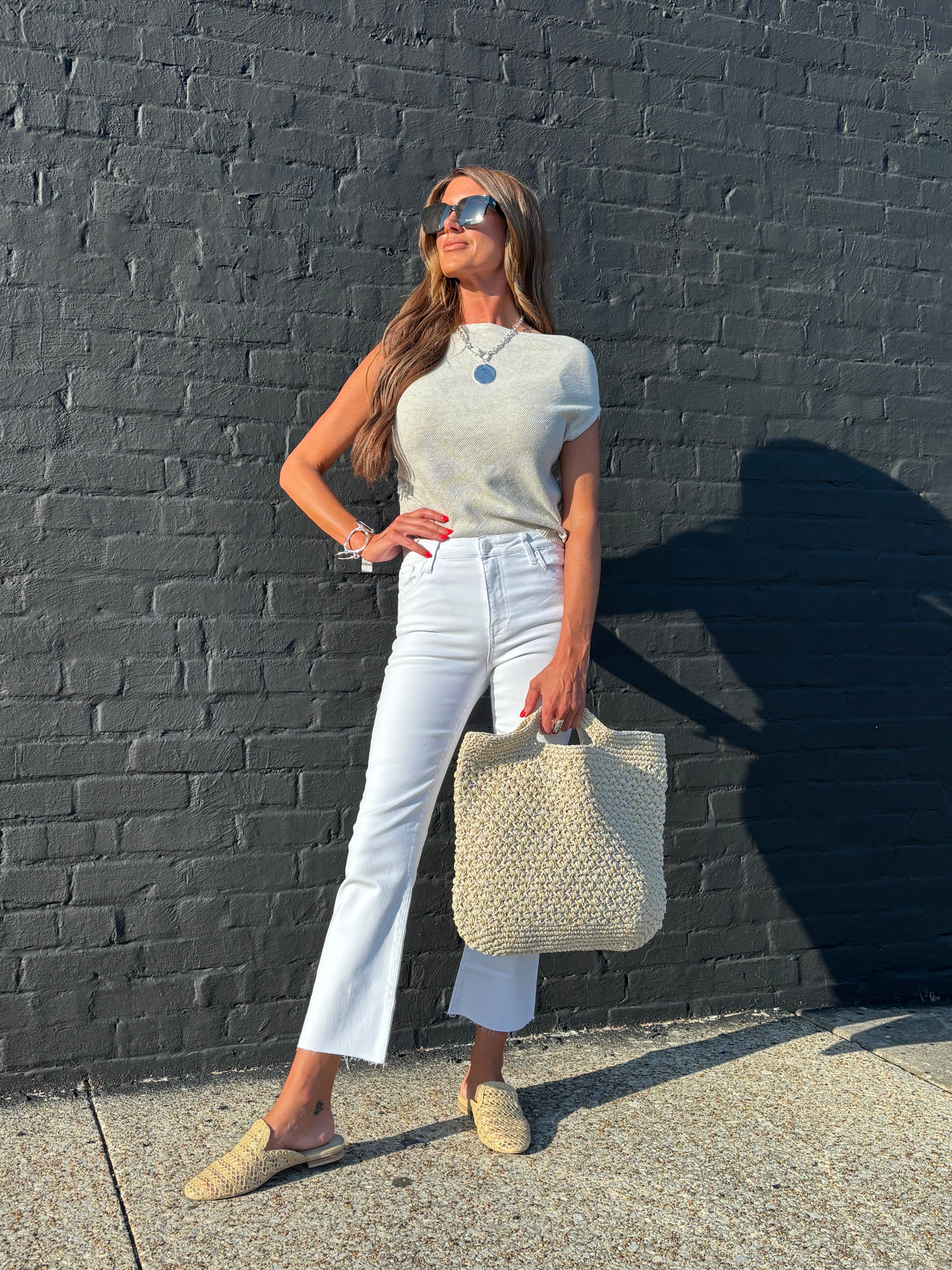 CHIC OFF THE SHOULDER TOP OATMEAL