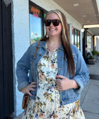 CREAM Floral Print Ruffled Short Sleeve Long Dress