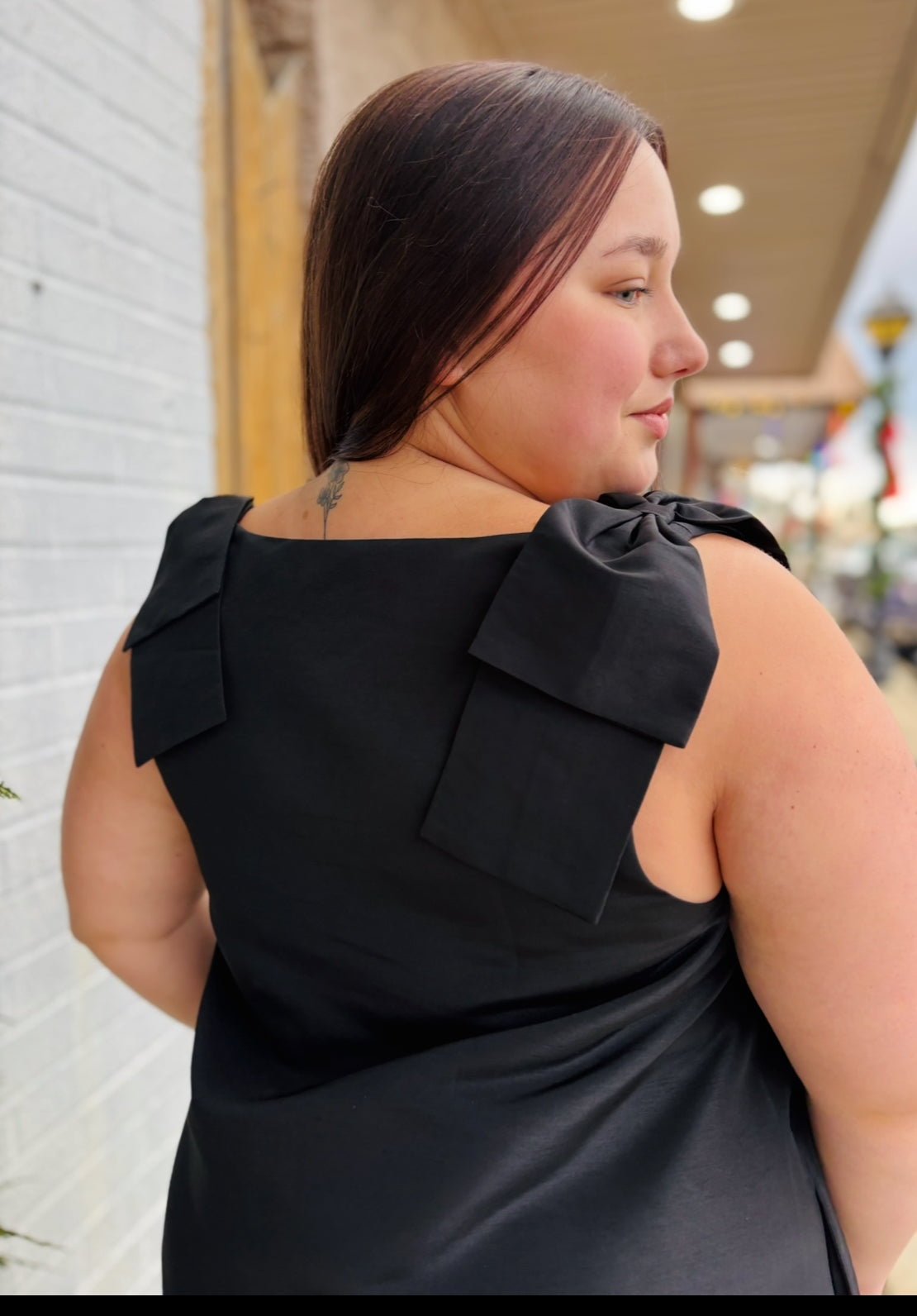 Alani Bow Trapeze Mini Dress: Black Alani Bow Trapeze Mini Dress: Black