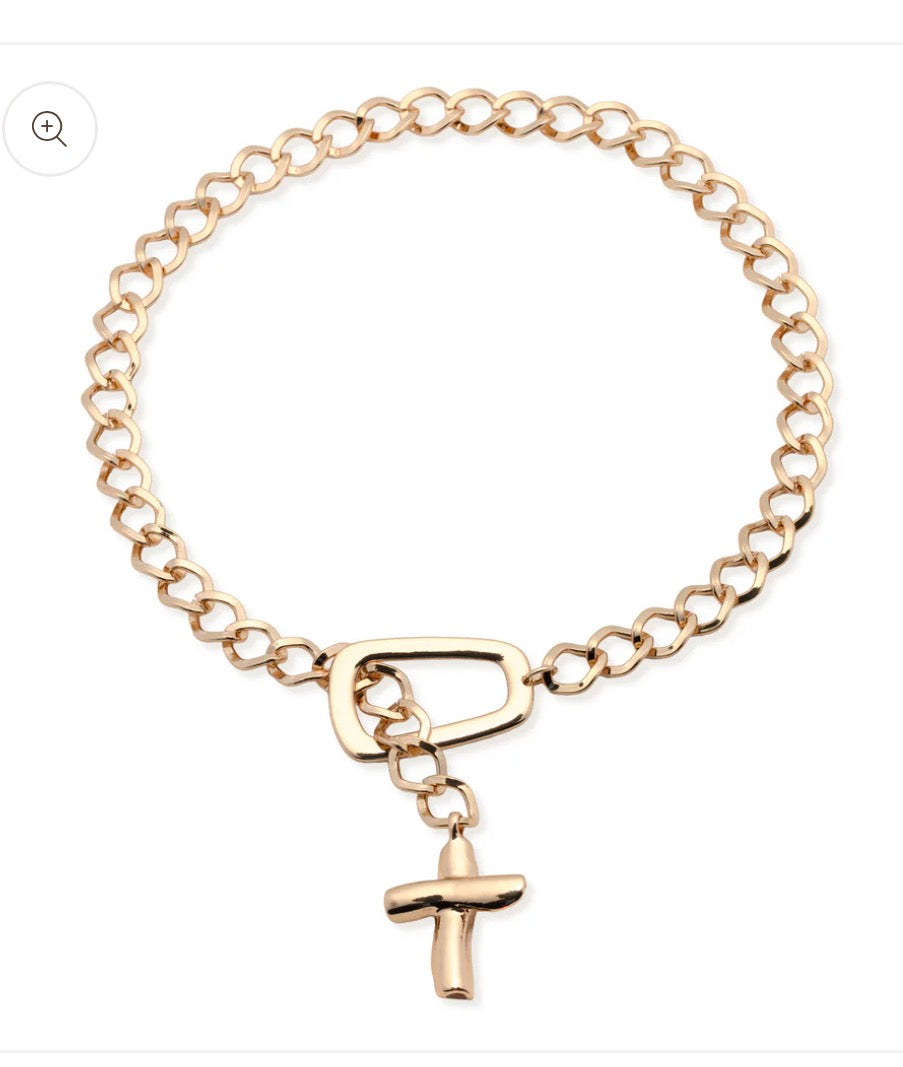 BLESSING GOLD THICK CHAIN NECKLACE W/CROSS