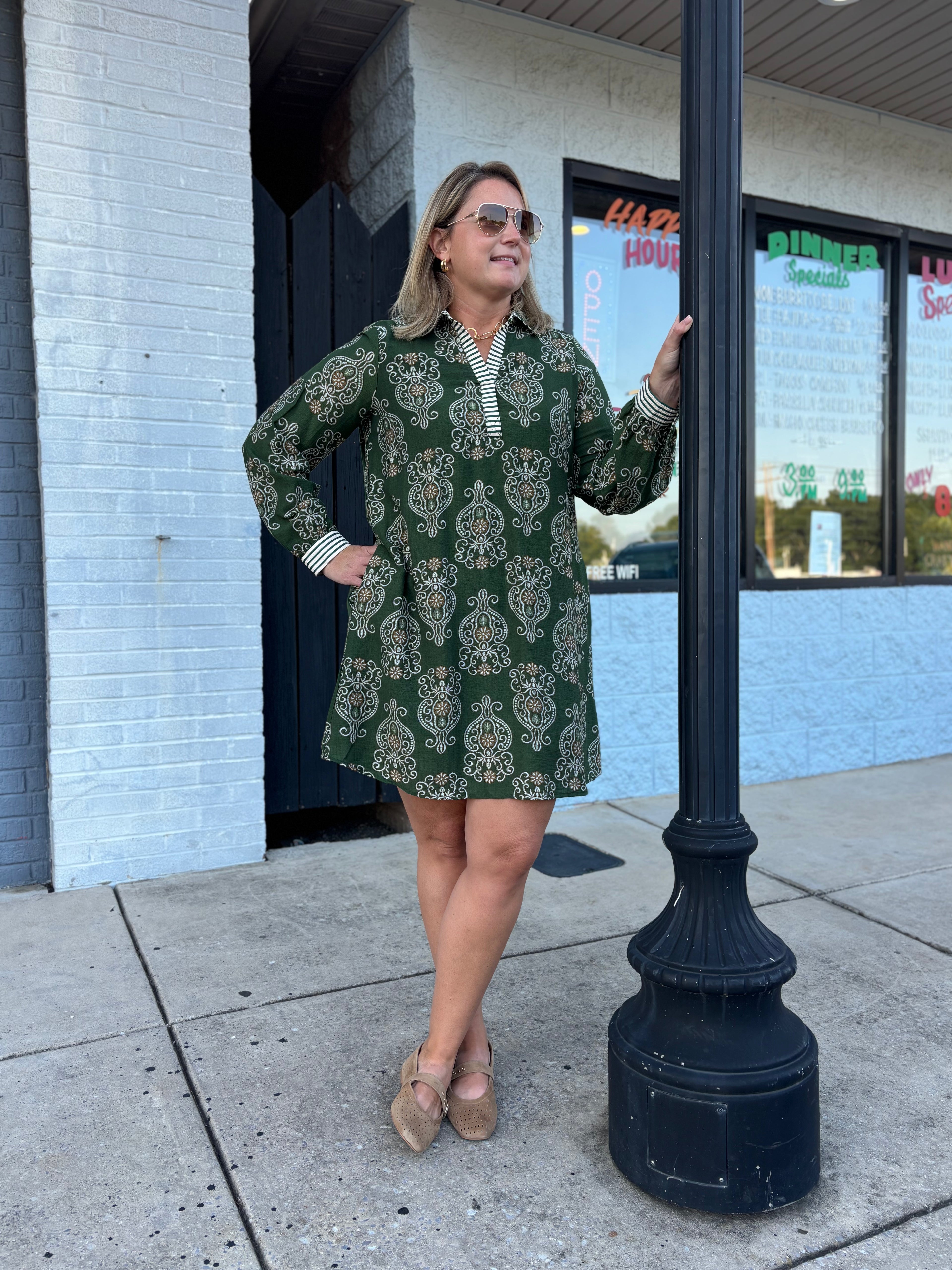 OLIVE JAQUARD DRESS – CAROL CHRISTIAN