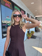BURGUNDY SLEEVELESS A-LINE MIDI DRESS