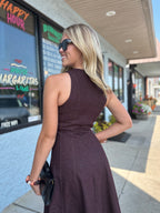 BURGUNDY SLEEVELESS A-LINE MIDI DRESS