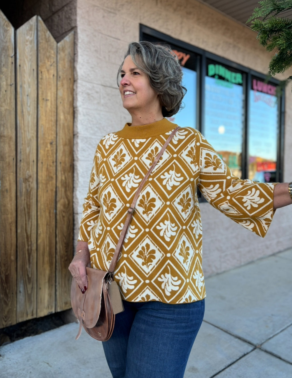 Abstract Mock Neck Sweater