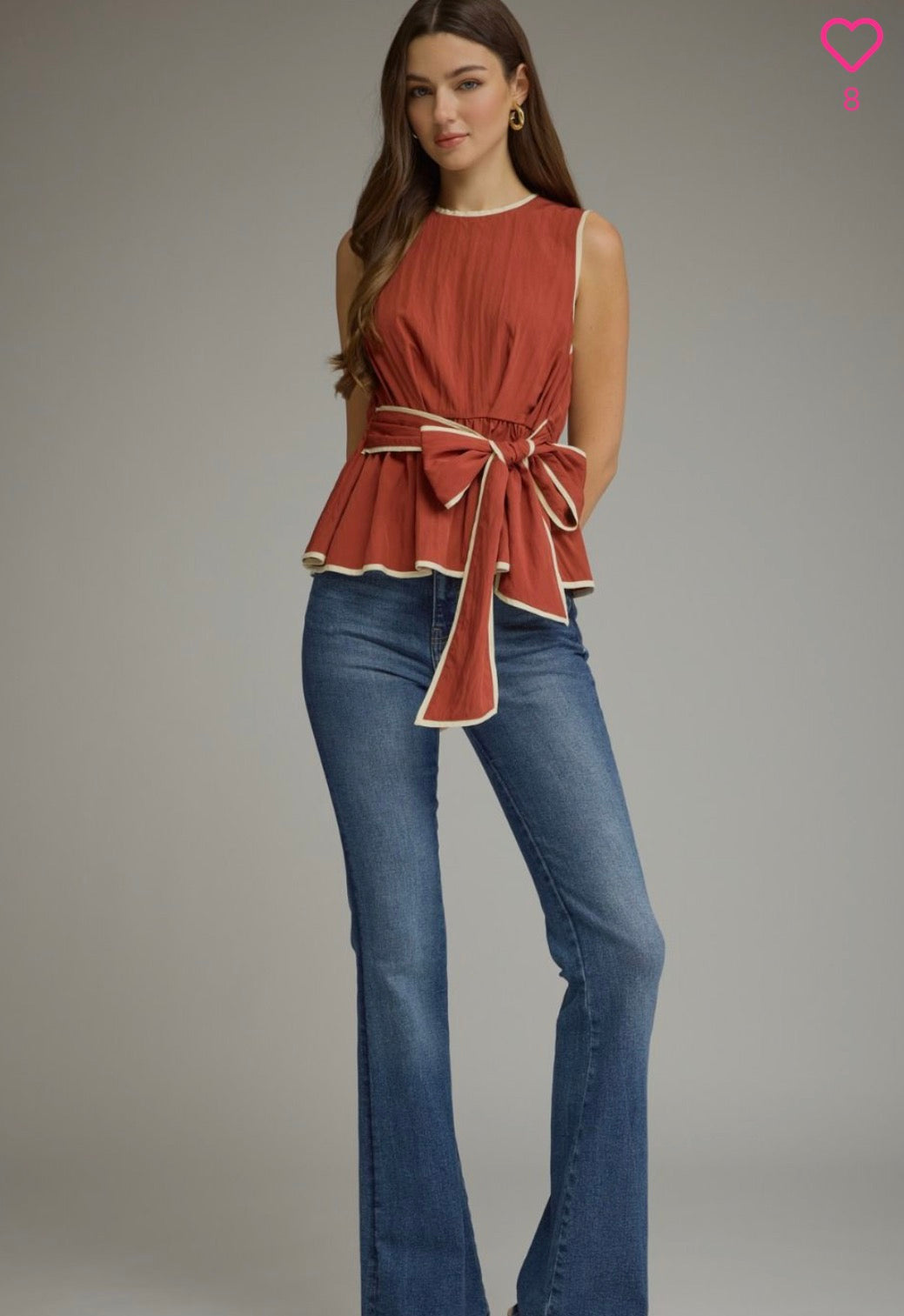 BRICK SLEEVELESS BOW DETAIL TIE WAIST TOP