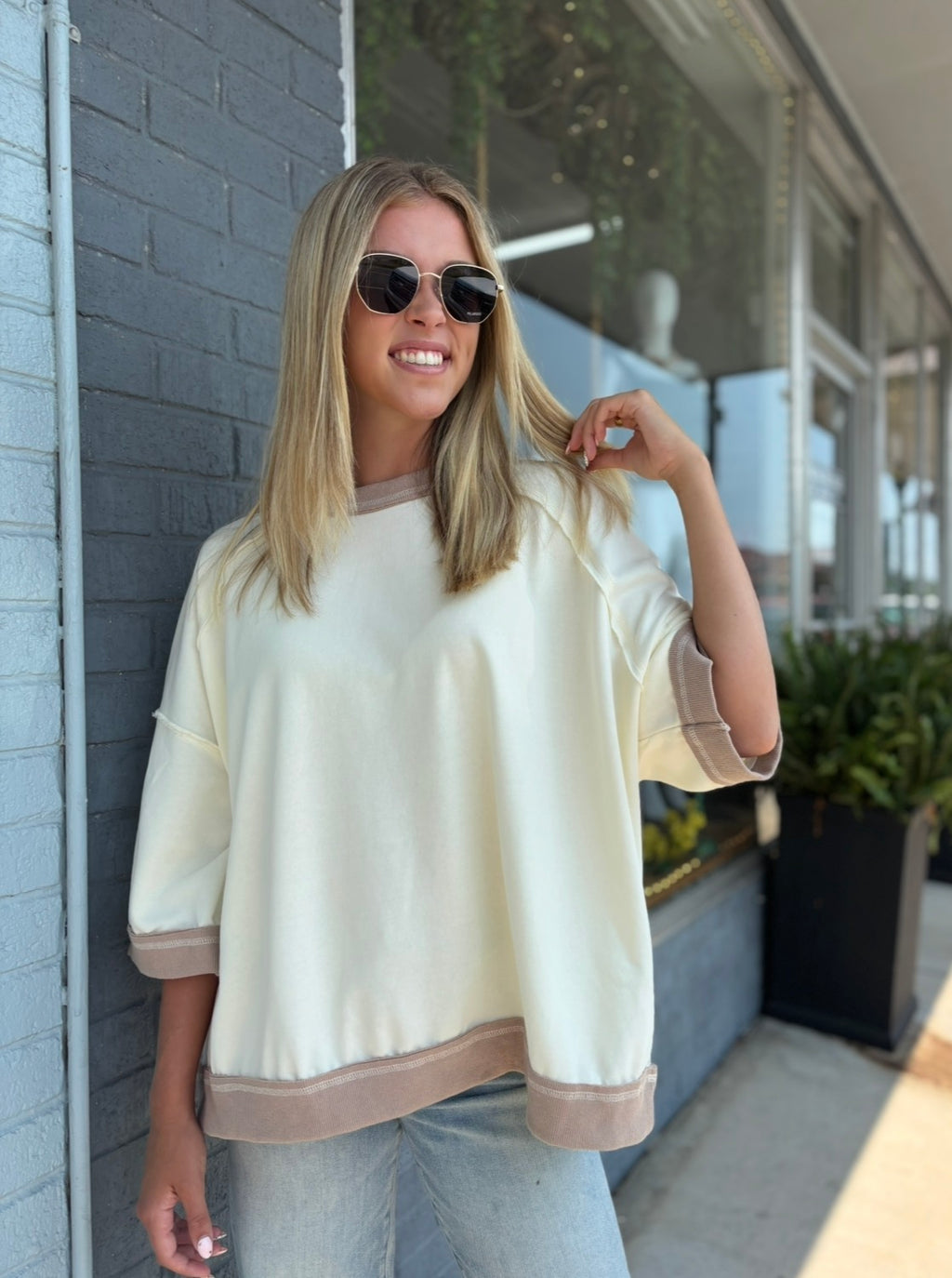 Ivory Mineral-Washed Oversized French Terry Top