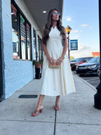 CREAM CLASSY PLEATED DRESS