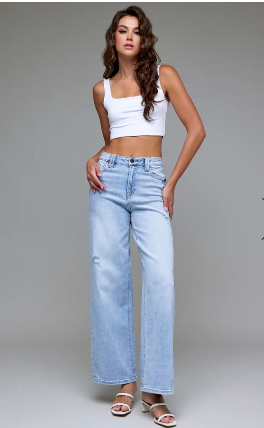 HIDDEN NORI LT WASH WIDE LEG CLEAN STRETCH