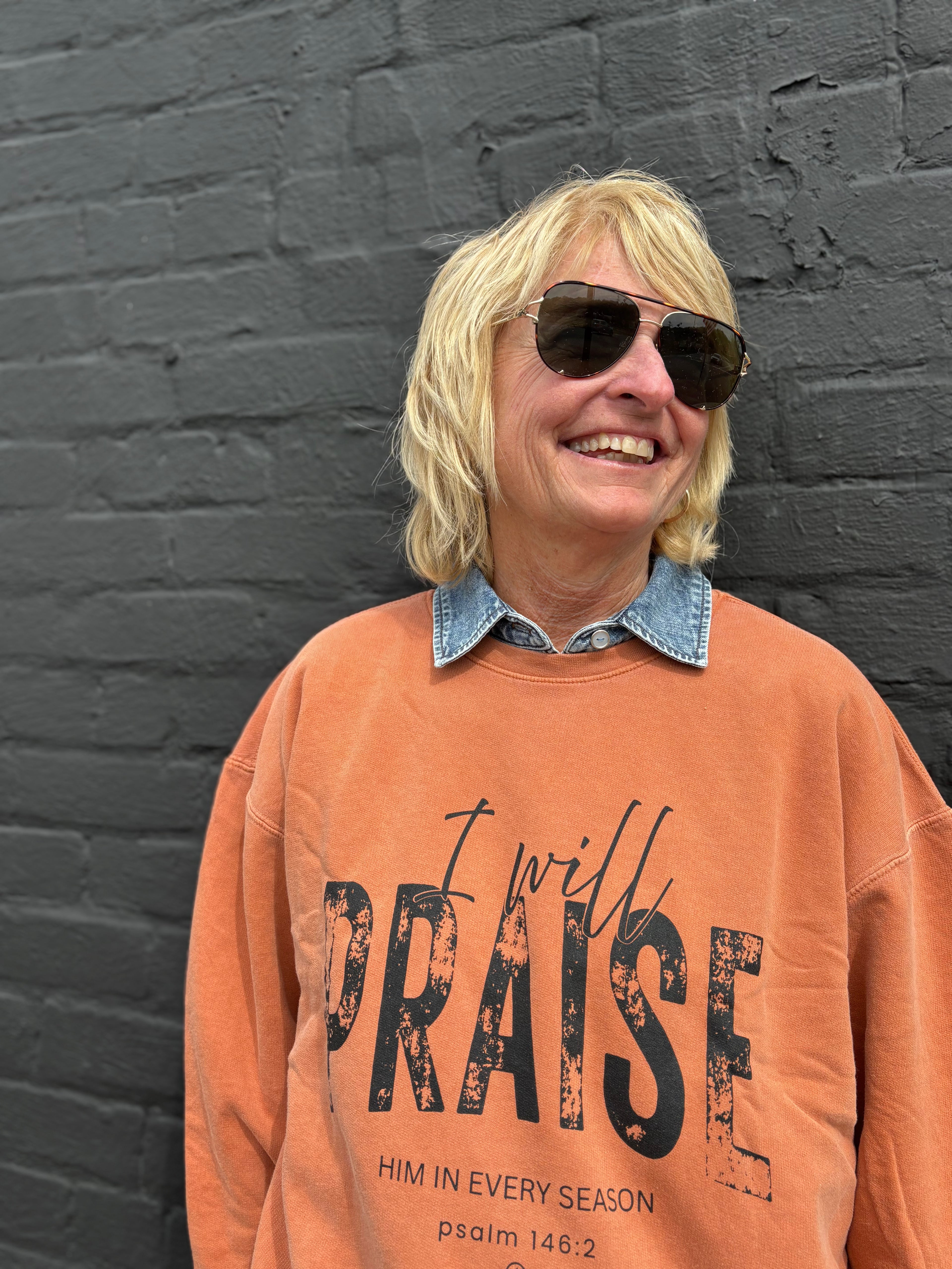 ORANGE I Will Praise Him in Every Season Lightweight Sweatshirt
