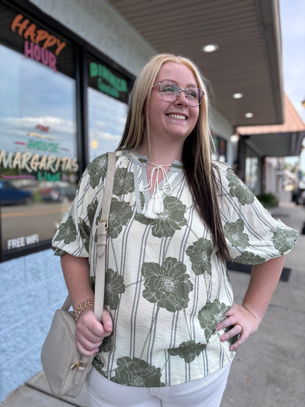 PLUS SAGE Botanical Printed Pintuck Top
