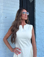 CREAM CLASSY PLEATED DRESS