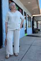 Layla Short Sleeve Crossover Ruffle Top: Natural