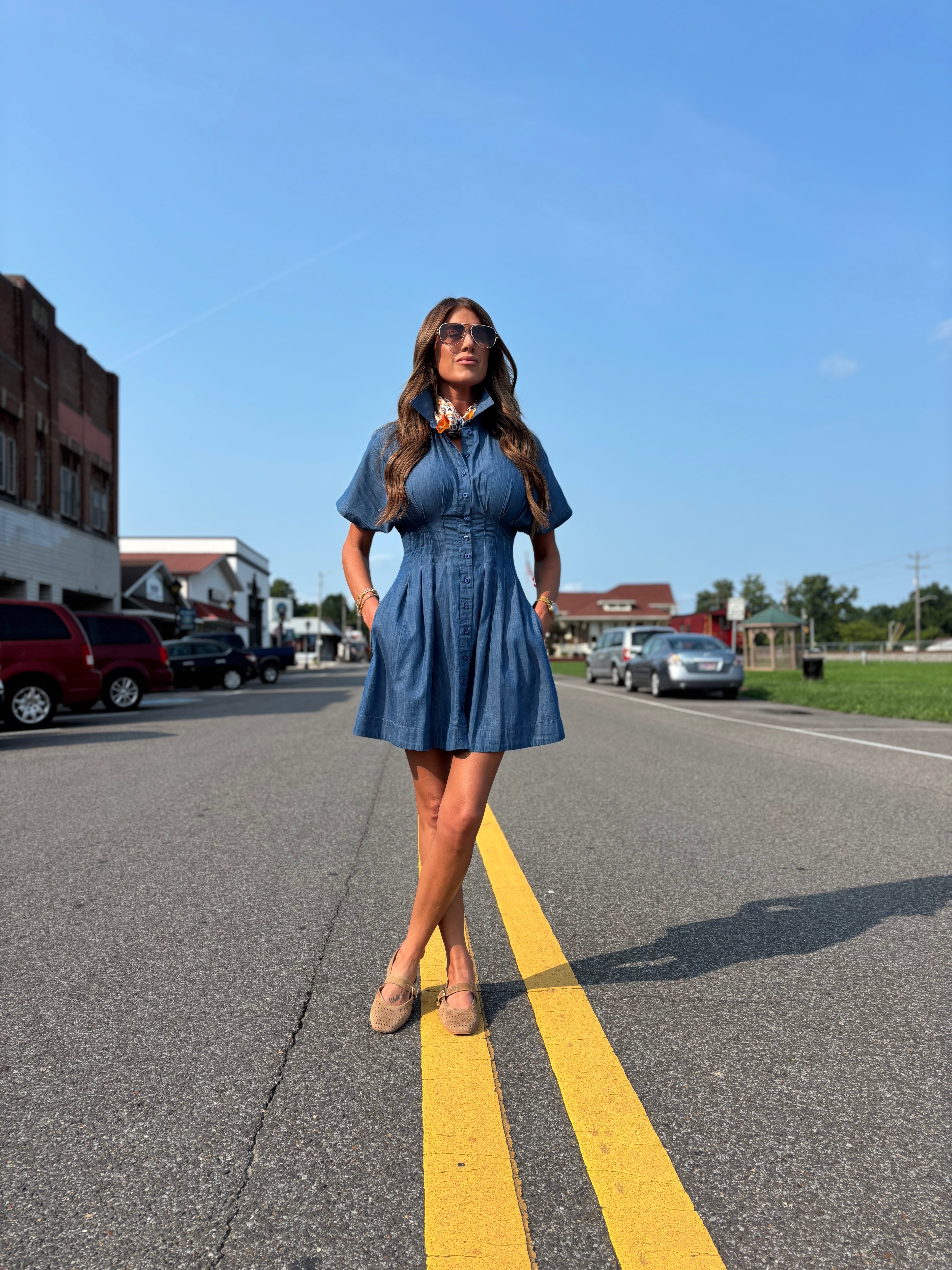 KUT Francesca Dolman Sleeve Button-Up Shirtdress
