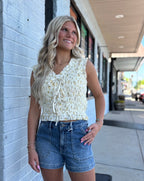 CANARY FLORAL SMOCKED RUFFLE TIE FRONT TOP