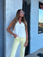 Optic White Sweet Feminine Textured Crochet V-neck Tank