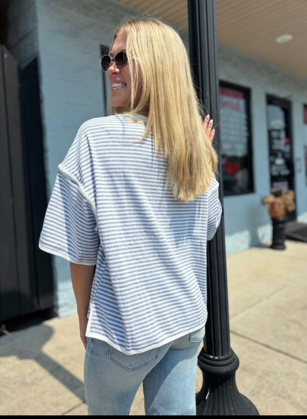 HEATHER/GREY Striped Oversized Knit Top