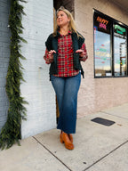 RED LS PLAID MINERAL WASHED BUTTON DOWN
