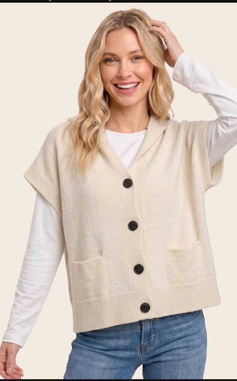 Taupe V-Neck Hooded cardigan