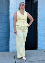 Yellow/White Stripe Double Waist Wide-Leg Pants