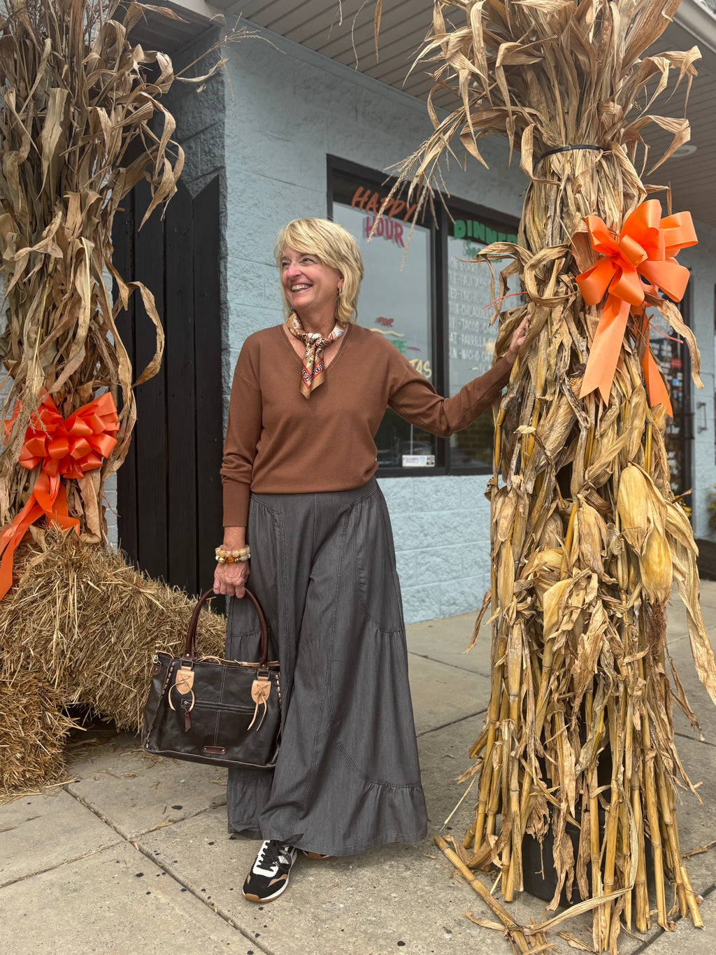 Brown Machine Washable V-Neck Sweater
