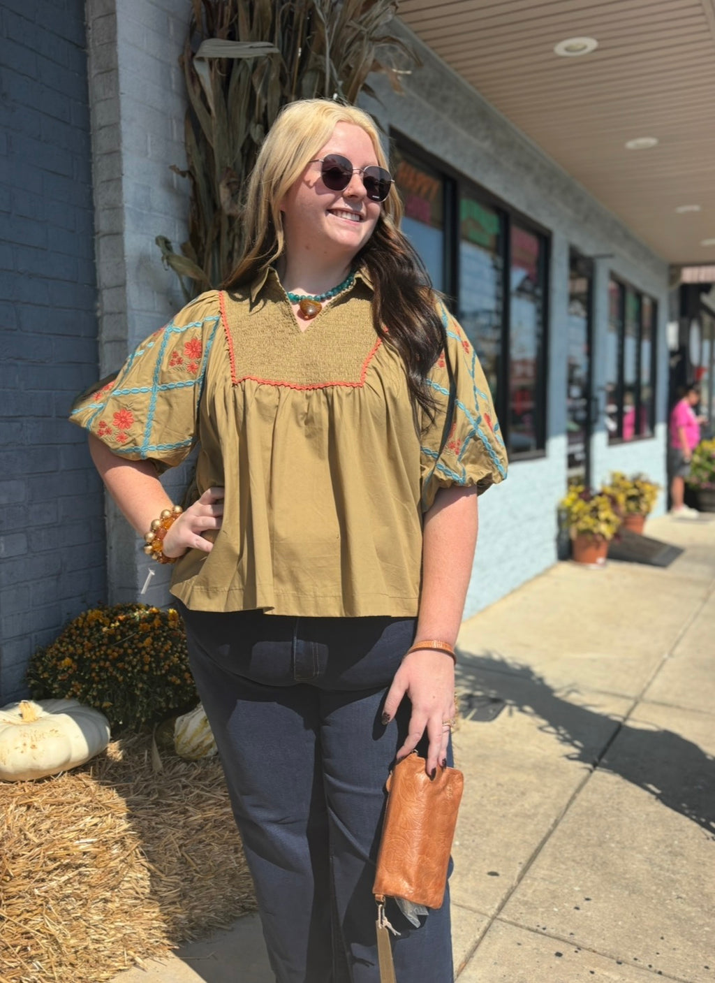 Plus Cotton Poplin Top: Thyme / Plus Size