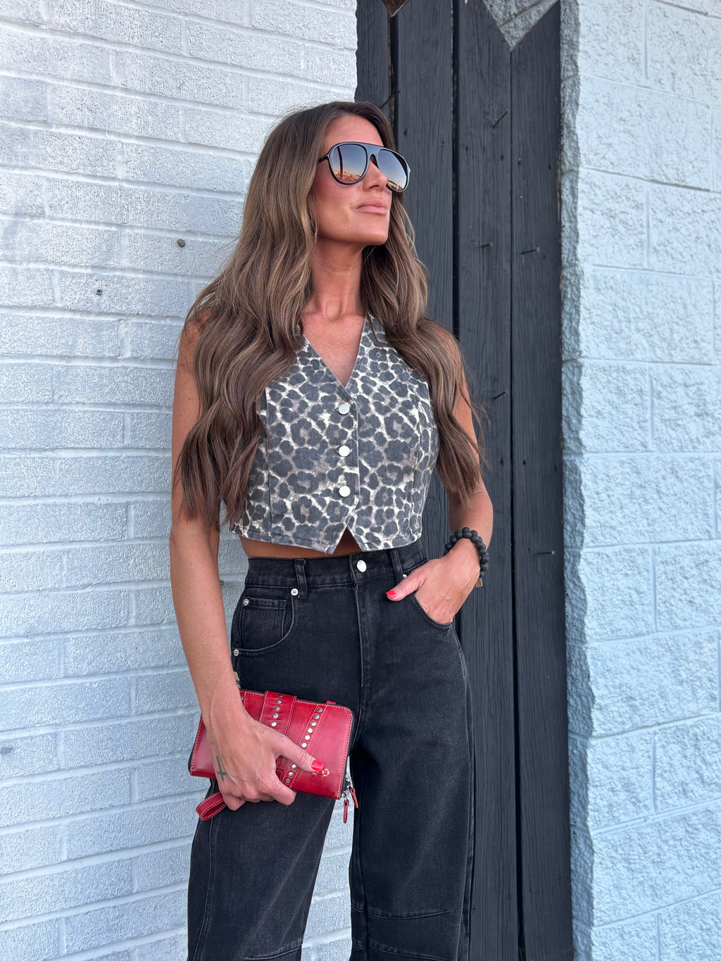 Chic Leopard Print Denim Vest: CREAM