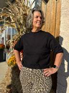 Black SHORT SLEEVE SWEATER TOP