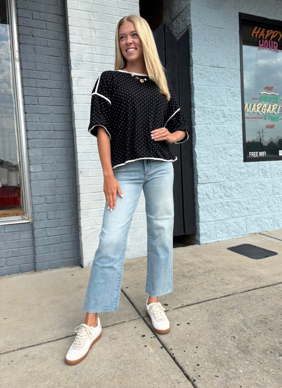 BLACK Polka Dot Contrast Trim ToP