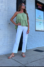KUT Optic White Avery Easy Straight Leg Jean